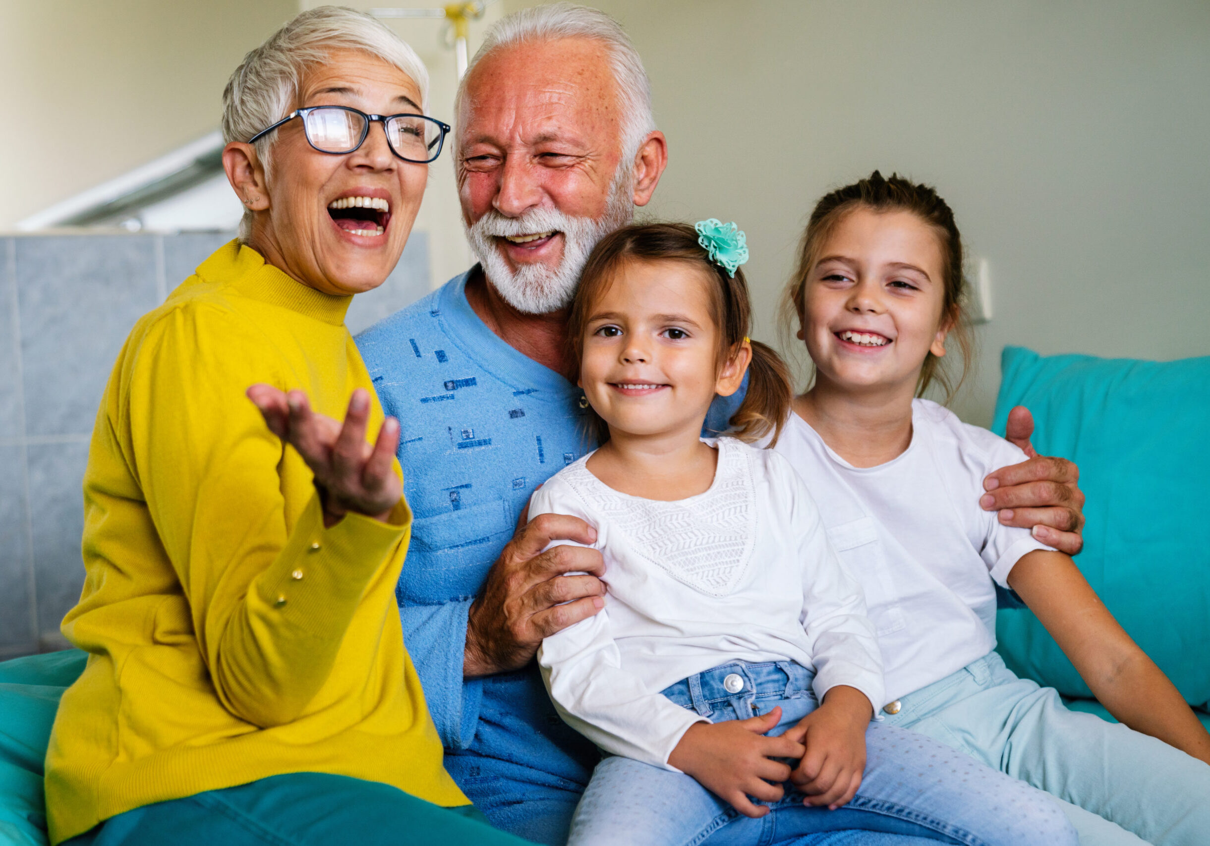 Family visiting senior male patient in hospital. Healthcare, pensioner, family support concept